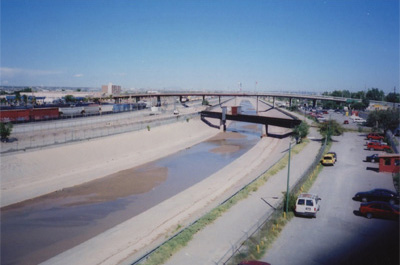 U.S./Mexico Border. El Paso on left, Juarez on right.
